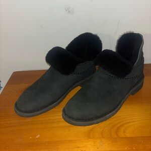 UGG Black Ankle Boots with Fur Trim